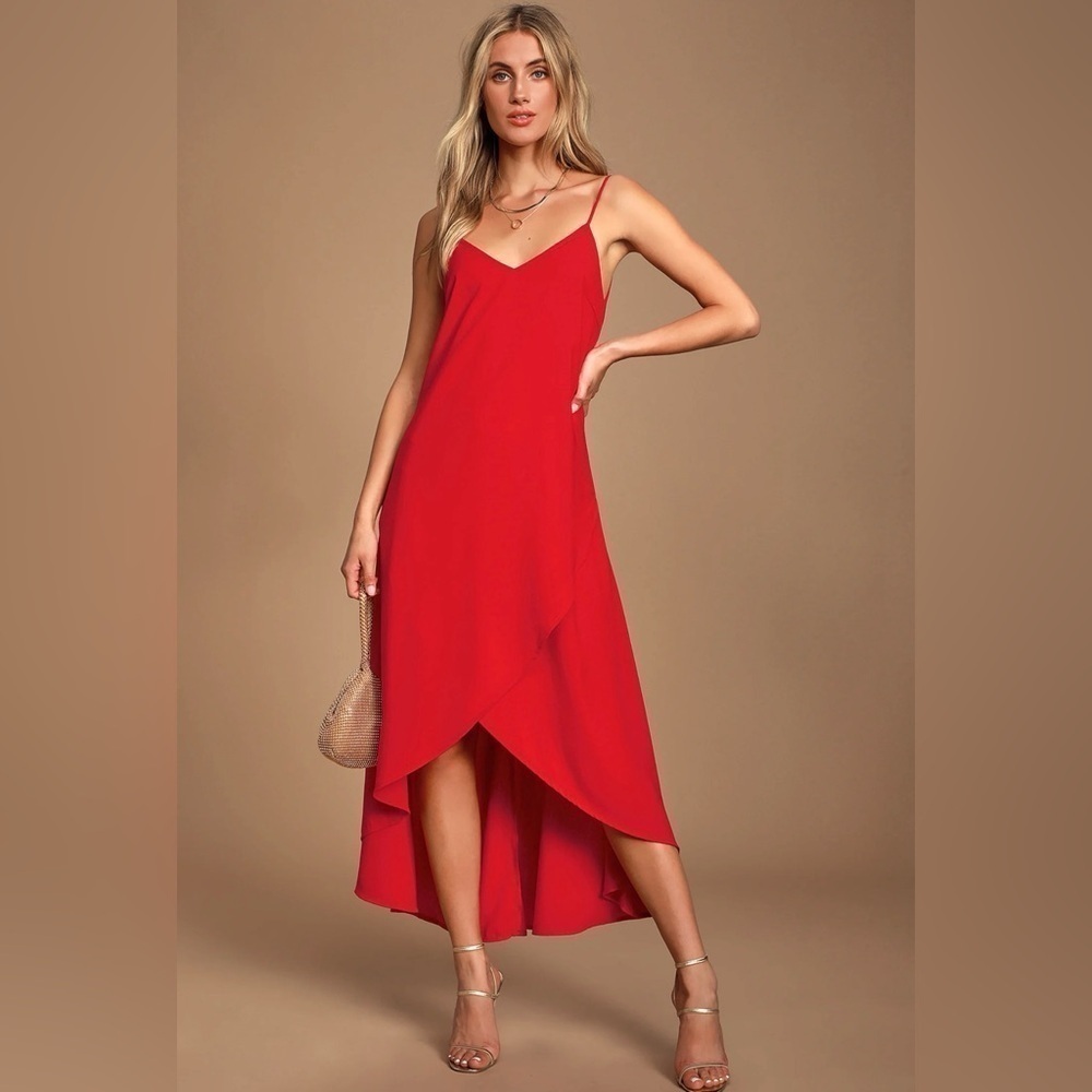 Lulu's Red High-Low Slip Dress
